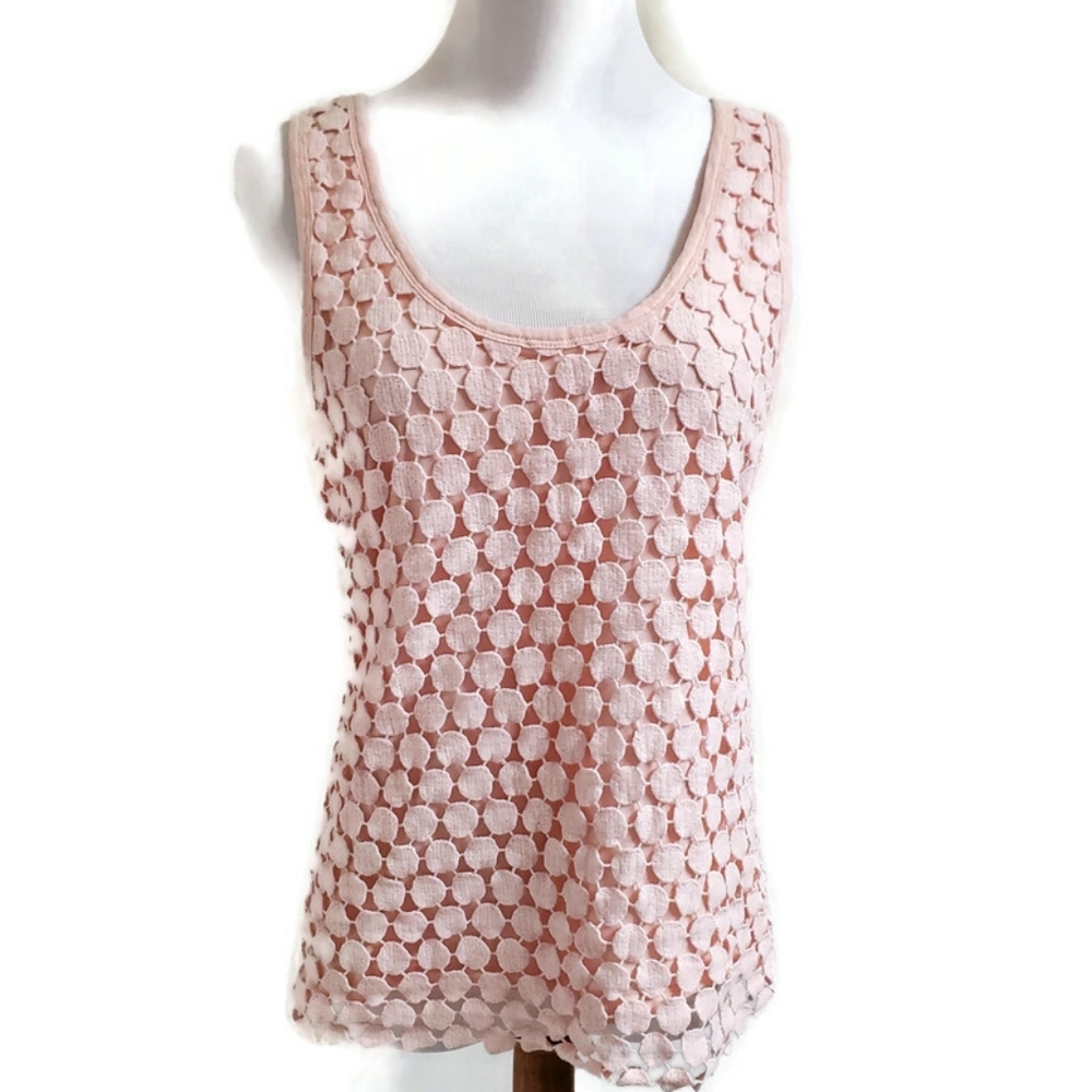 J. Crew Crochet Knit Boho Polkadot Light Pink Peachy Tank Top Beach Size M